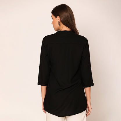 Women's Solid Short Kurti-Black