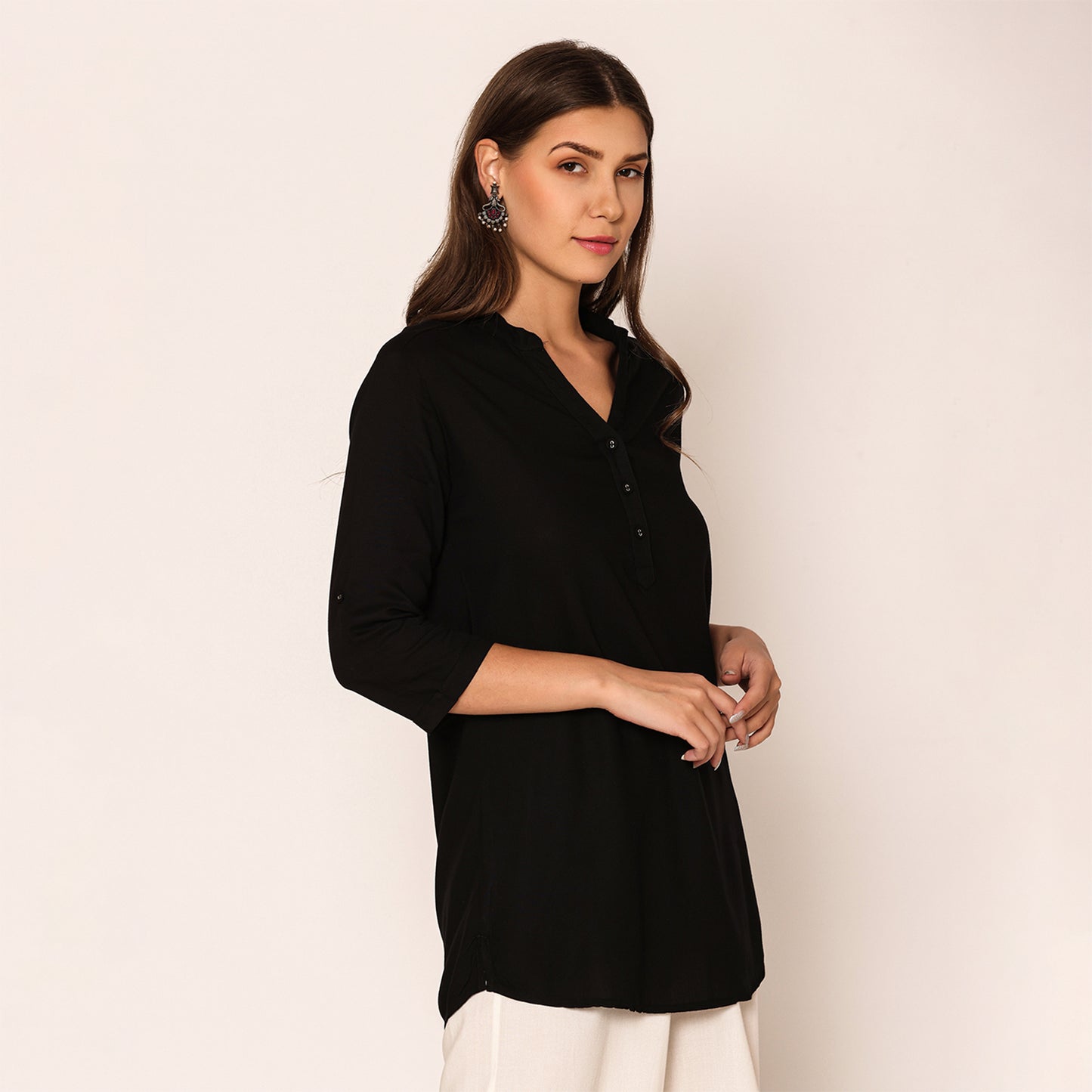 Women's Solid Short Kurti-Black
