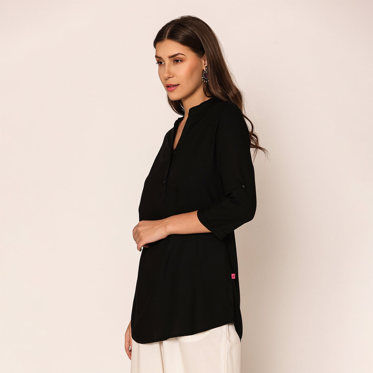 Women's Solid Short Kurti-Black