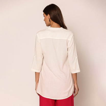 Women's Solid Short Kurti-Off White