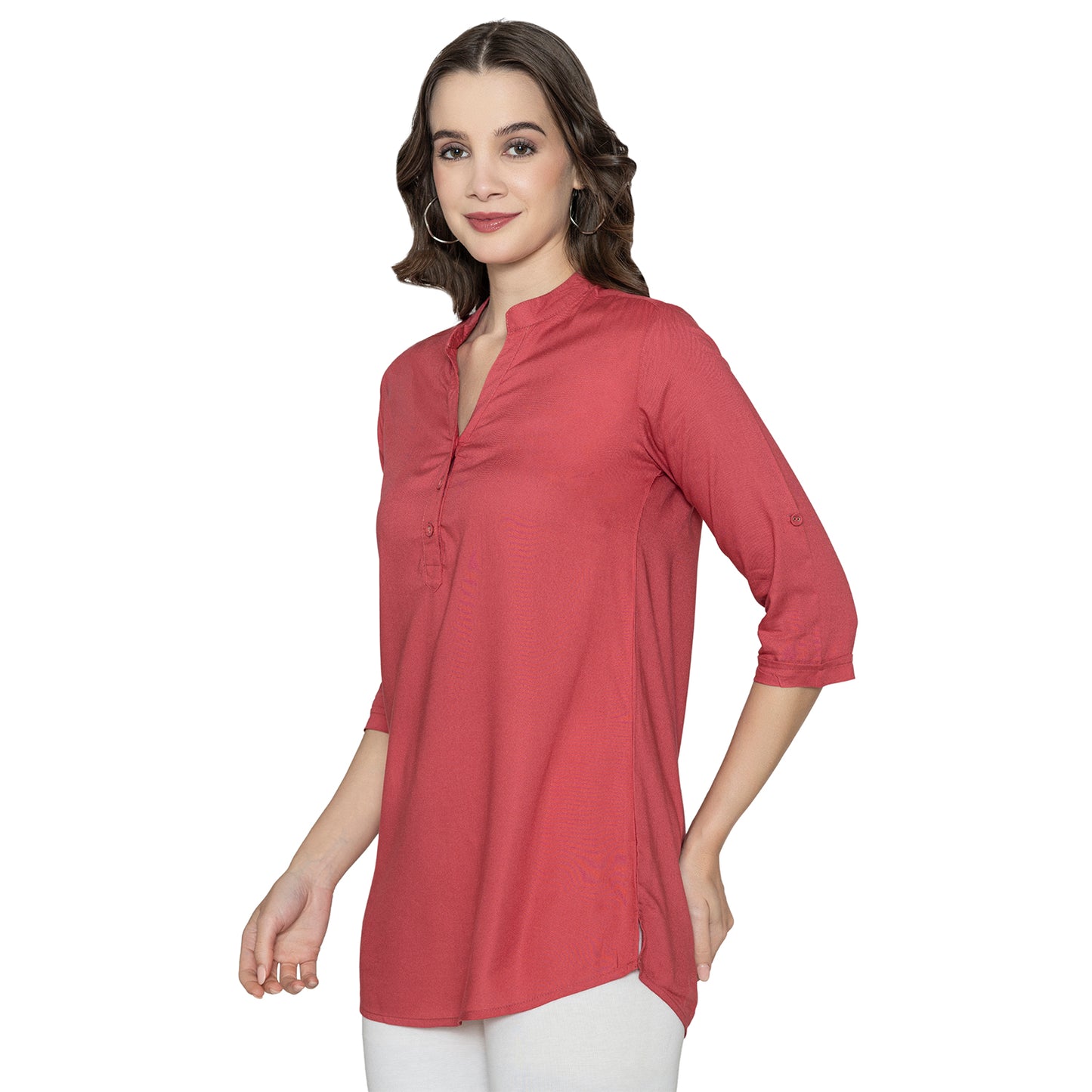 Women Fine Rayon Solid Short Kurtis - Holly Berry
