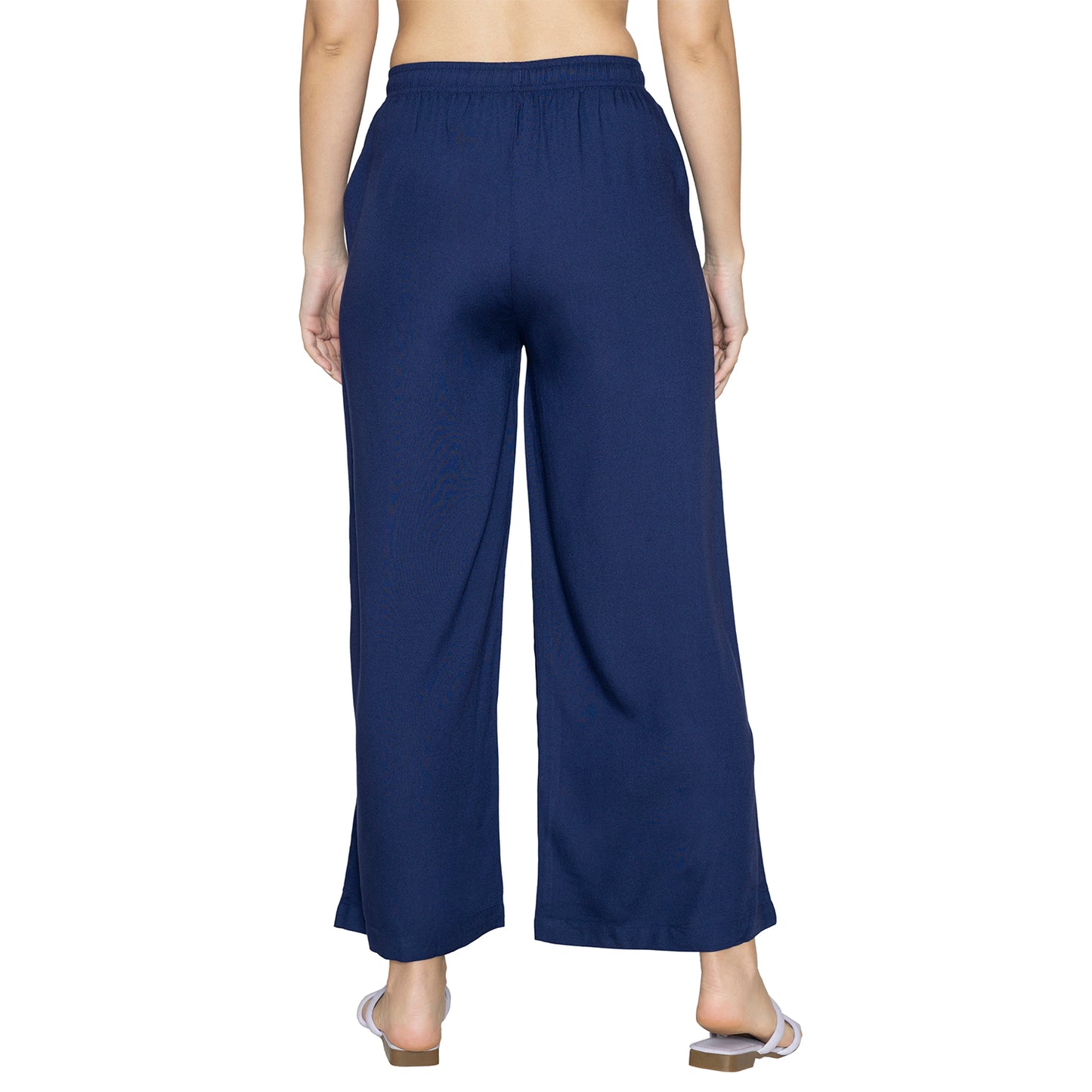 Women Solid Woven Viscose Palazzos - Navy