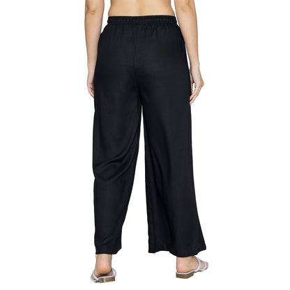 Women Solid Woven Viscose Palazzos - Black