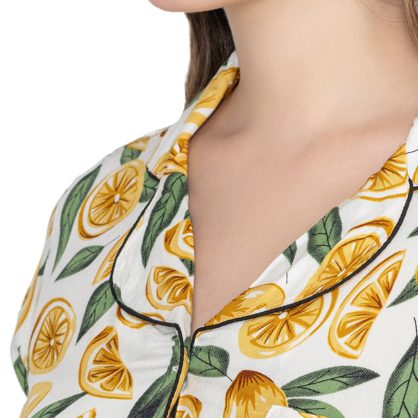 Women's  Printed Night Suit Set Of Top & Shorts - Yellow