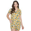 Women's  Printed Night Suit Set Of Top & Shorts - Yellow
