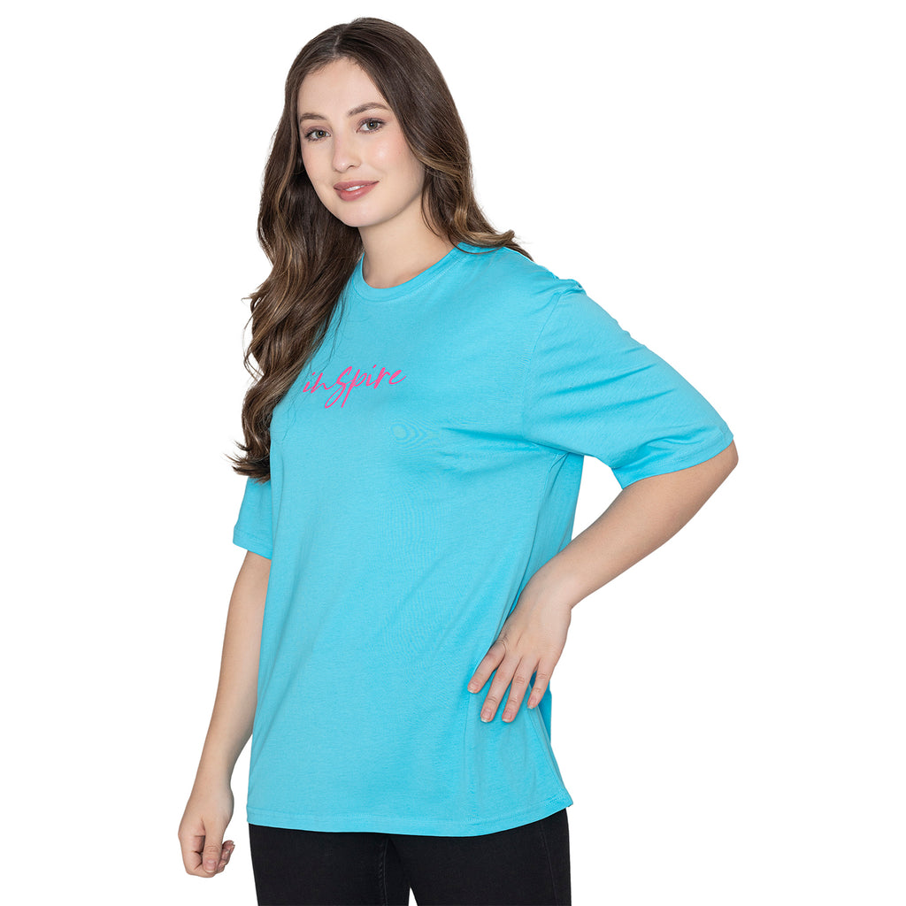 Women's Graphic Printed Cotton T-Shirt - Blue Atoll