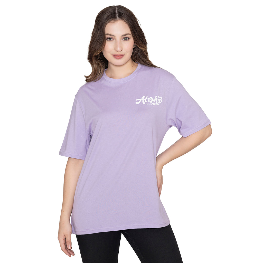 Women's Graphic Printed Cotton T-Shirt - Purple Rose