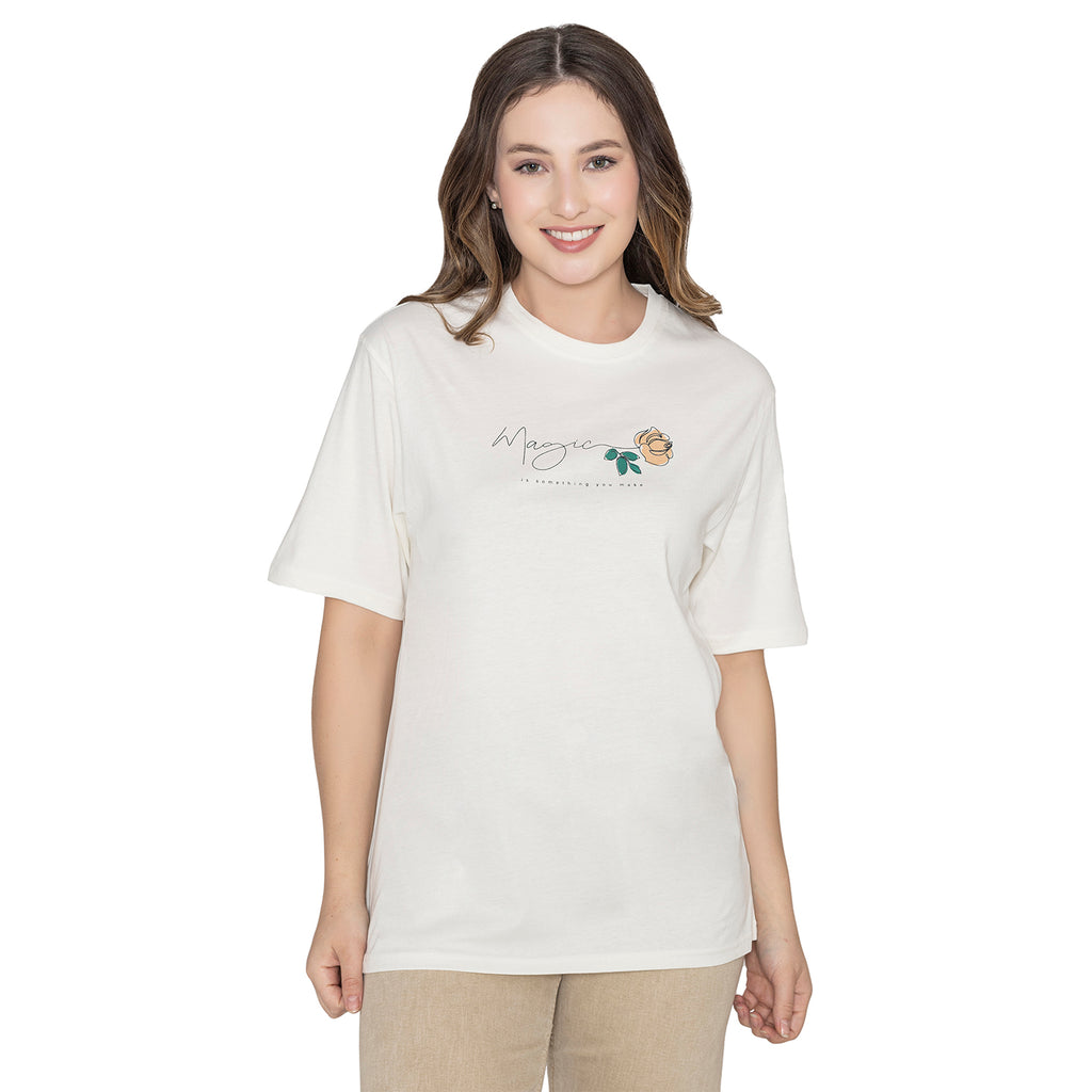 Women's Graphic Printed Cotton T-Shirt - Off White