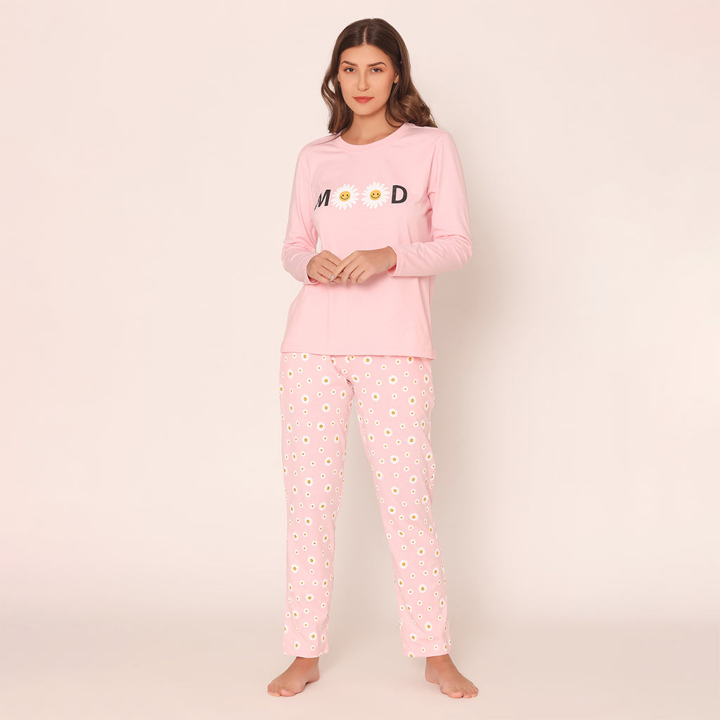 Women's Cozy Comfort Mood T-shirt & Pajama Night Suit Set