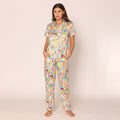 Vibrant Visions Satin Shirt & Pajama Night Suit Set for Women