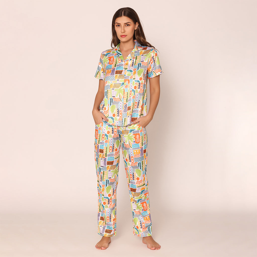 Vibrant Visions Satin Night Suit Pajama Set for women