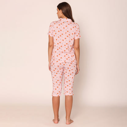 Women's Printed Shirt & Capri Night Suit Set
