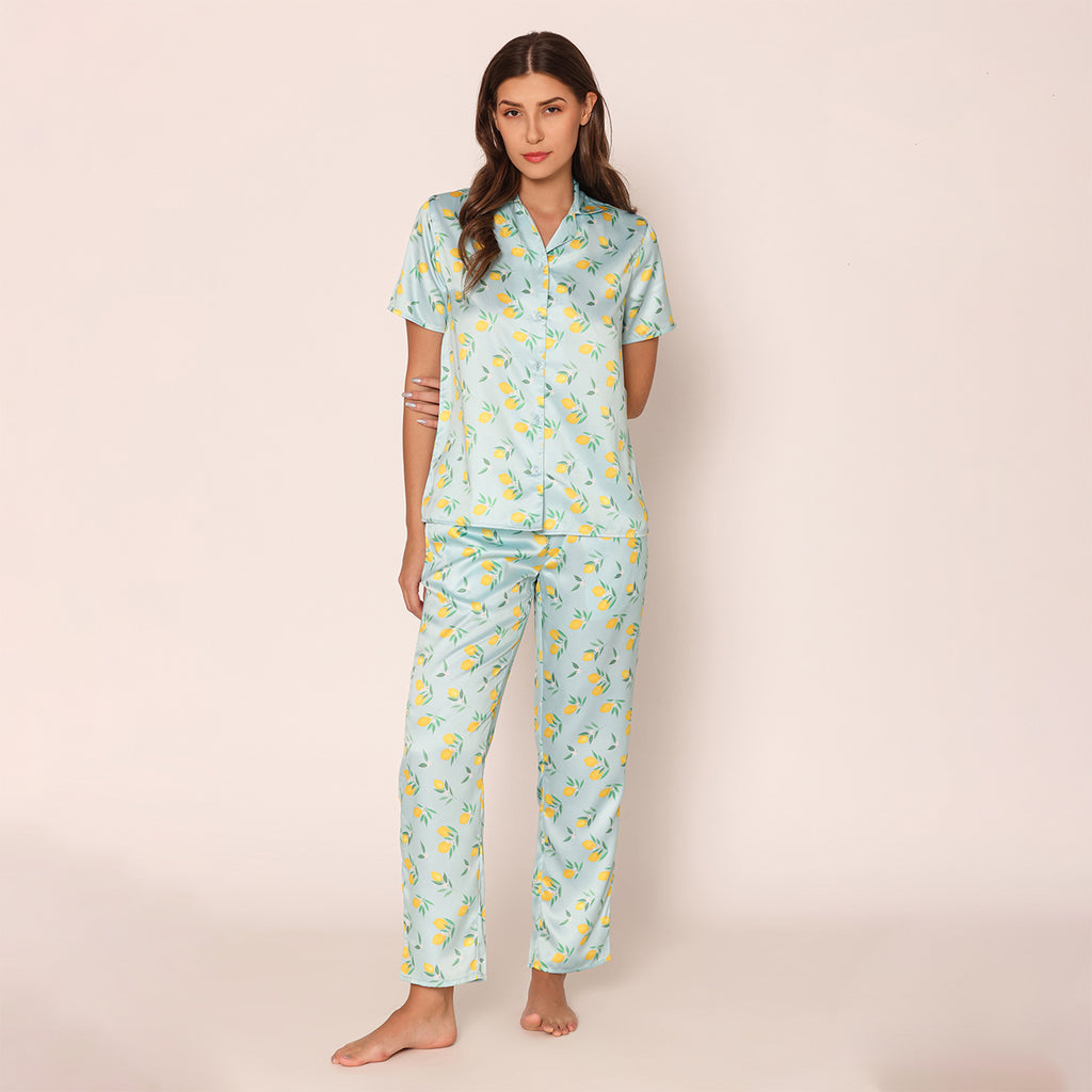 Petal Softness Floral Satin Shirt & Pajama Night Suit Set for Women