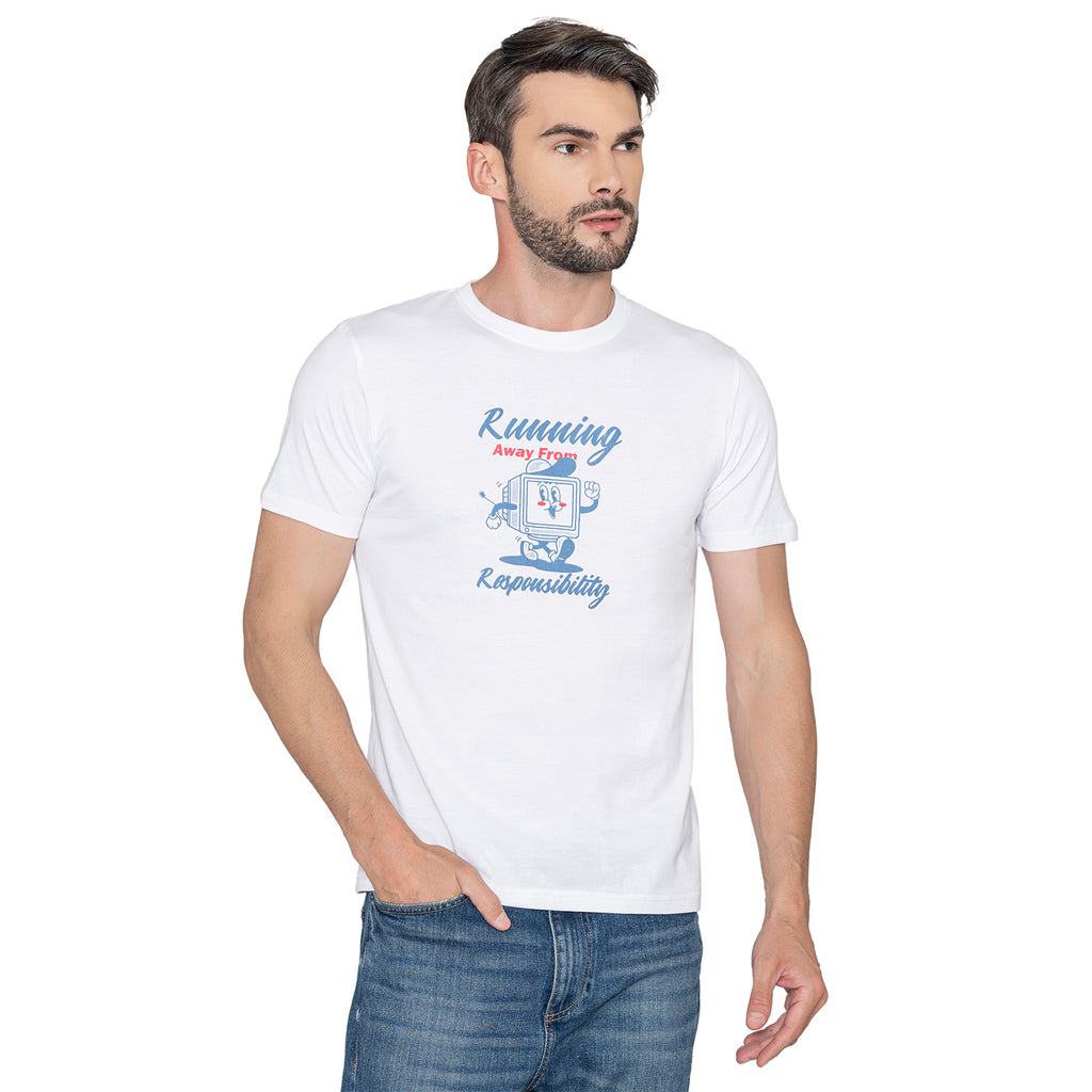 Men's Printed Cotton T-Shirt -White