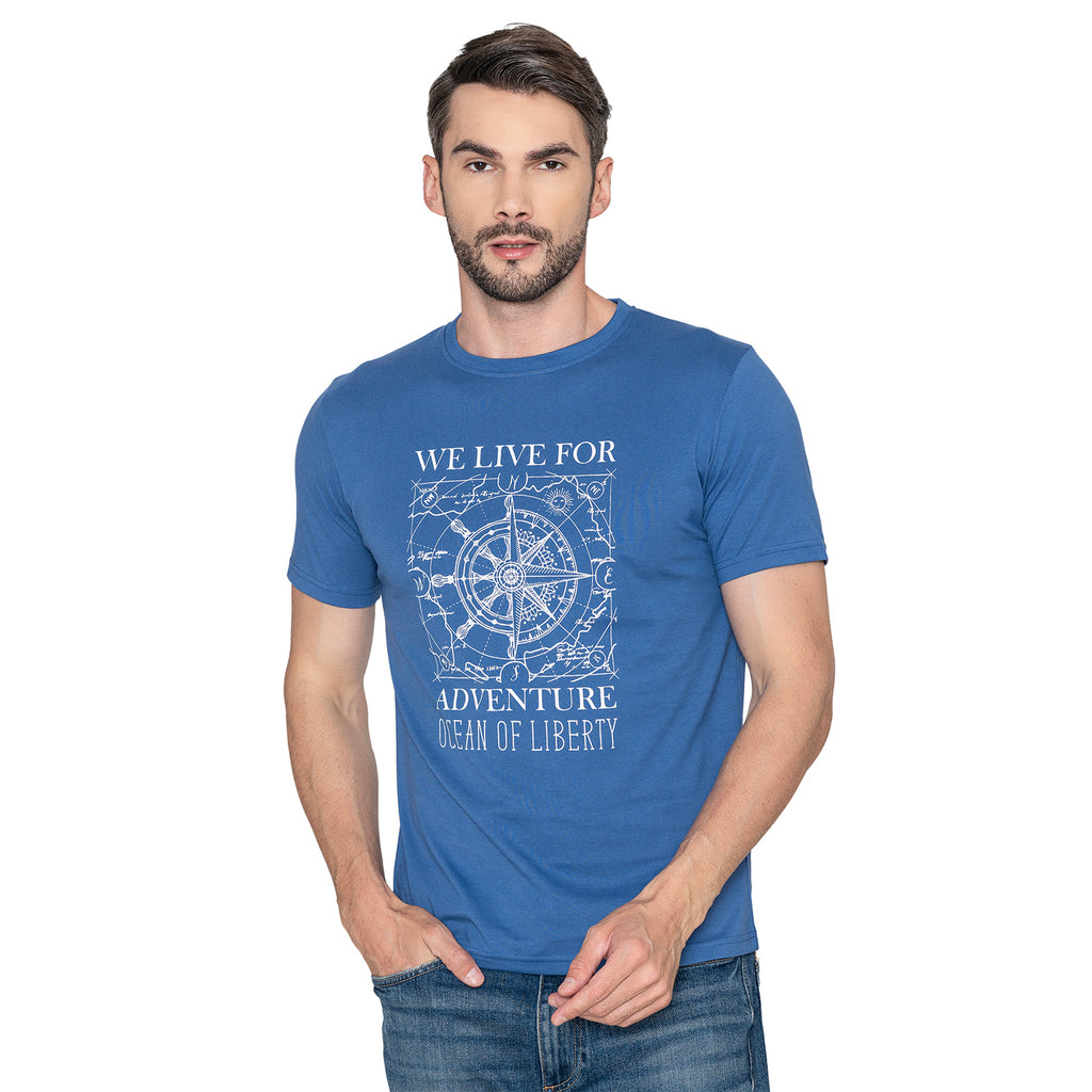 Men's Printed Cotton T-Shirt - Dutch Blue