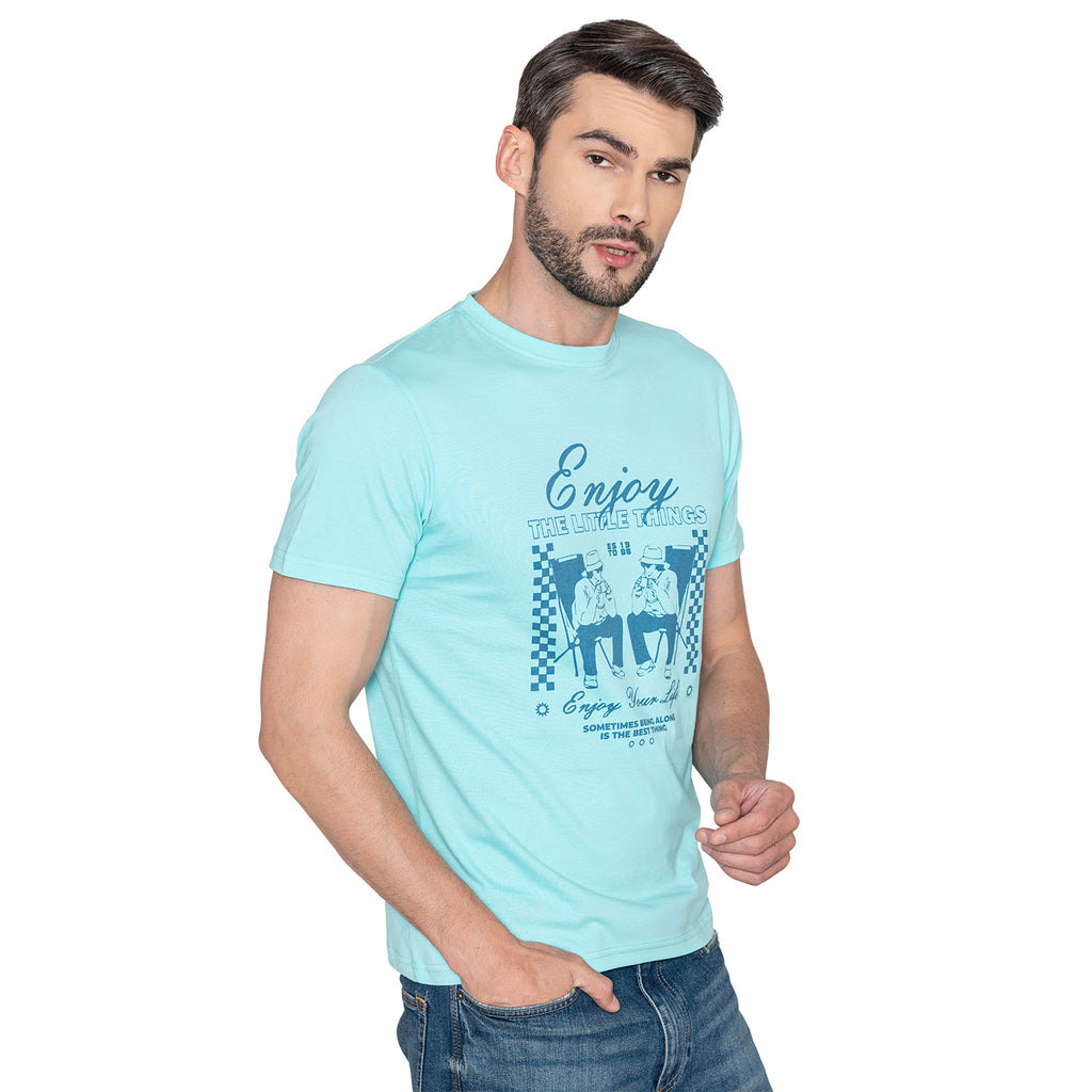 Men's Printed Cotton T-Shirt - Aruba Blue