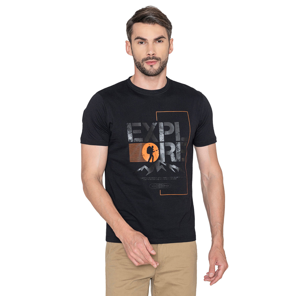 Men's Printed Cotton T-Shirt -Black