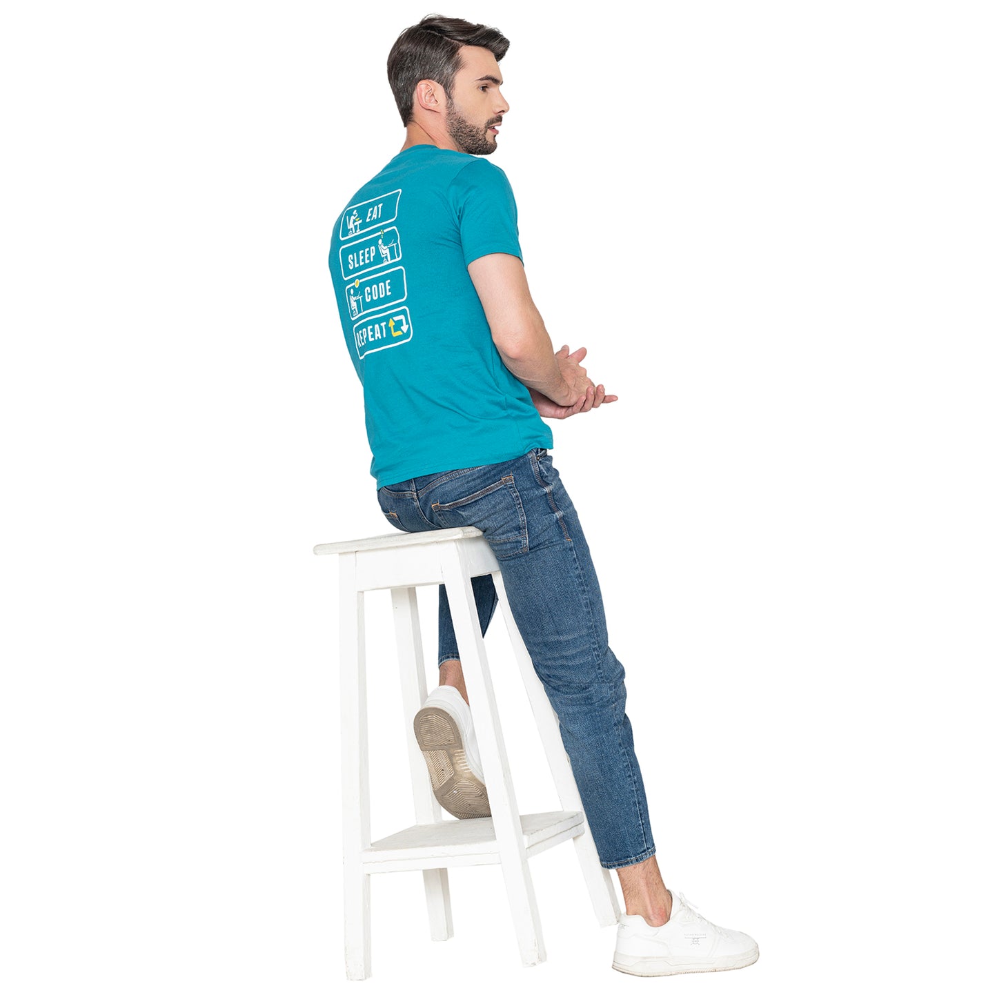 Men's Printed Cotton T-Shirt - Harbor Blue