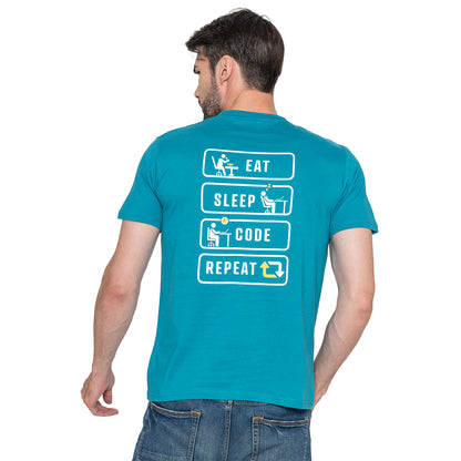 Men's Printed Cotton T-Shirt - Harbor Blue