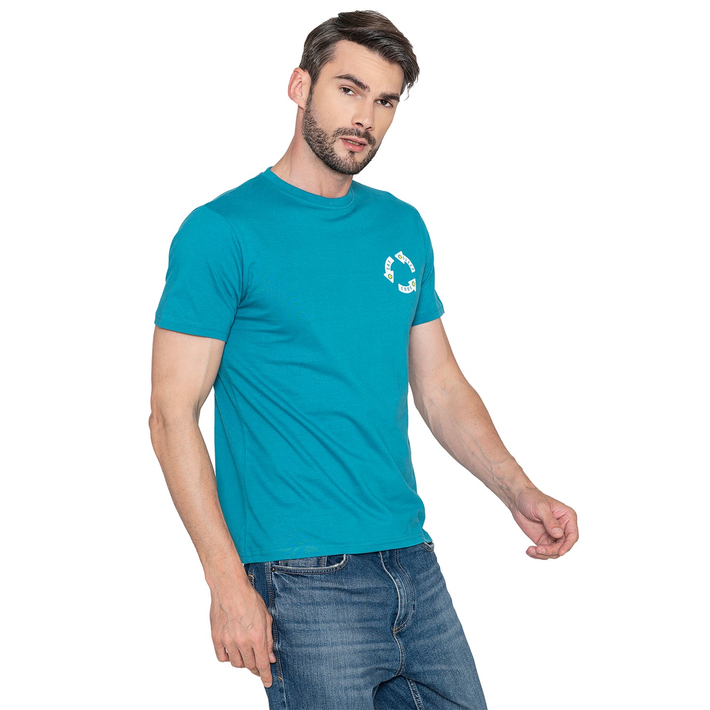 Men's Printed Cotton T-Shirt - Harbor Blue