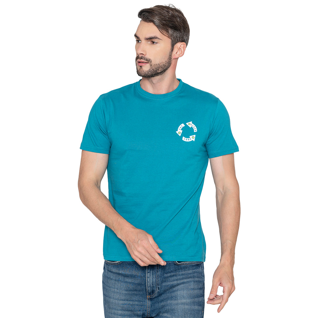 Men's Printed Cotton T-Shirt -Harbor Blue
