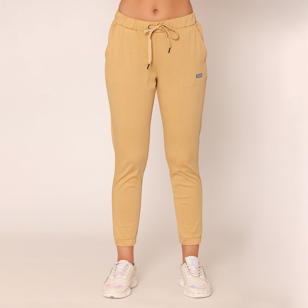 Slim Fit Joggers For Women- Beige