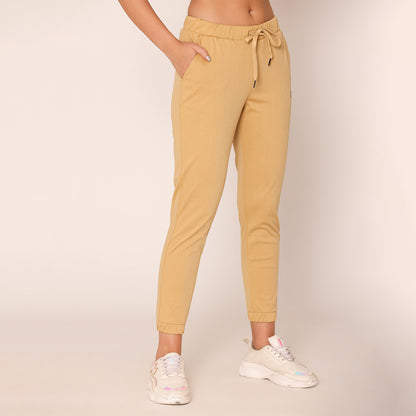 Slim Fit Joggers For Women- Beige