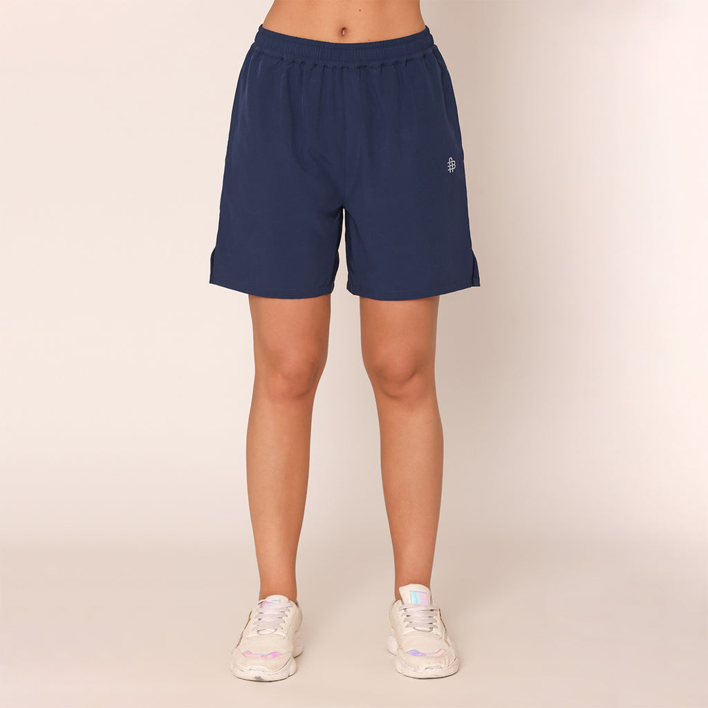 Plain Knitted Shorts For Women - Navy