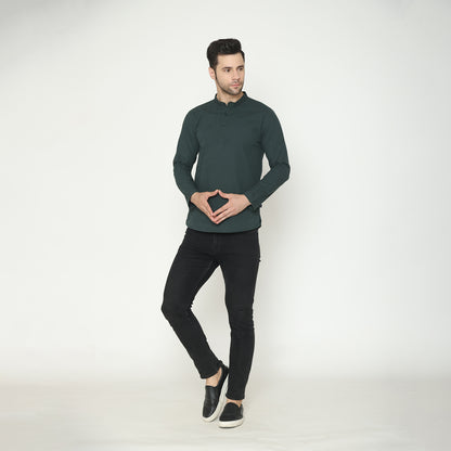 Men's Solid Short Kurta - Olive