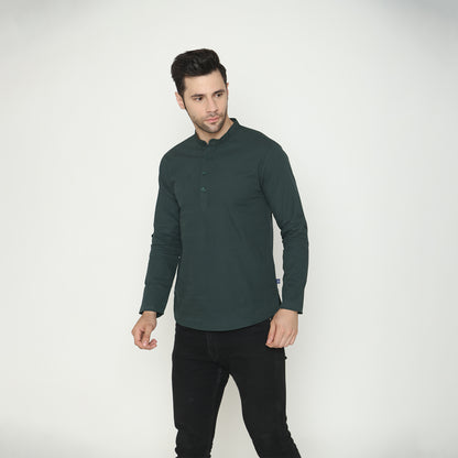 Men's Solid Short Kurta - Olive