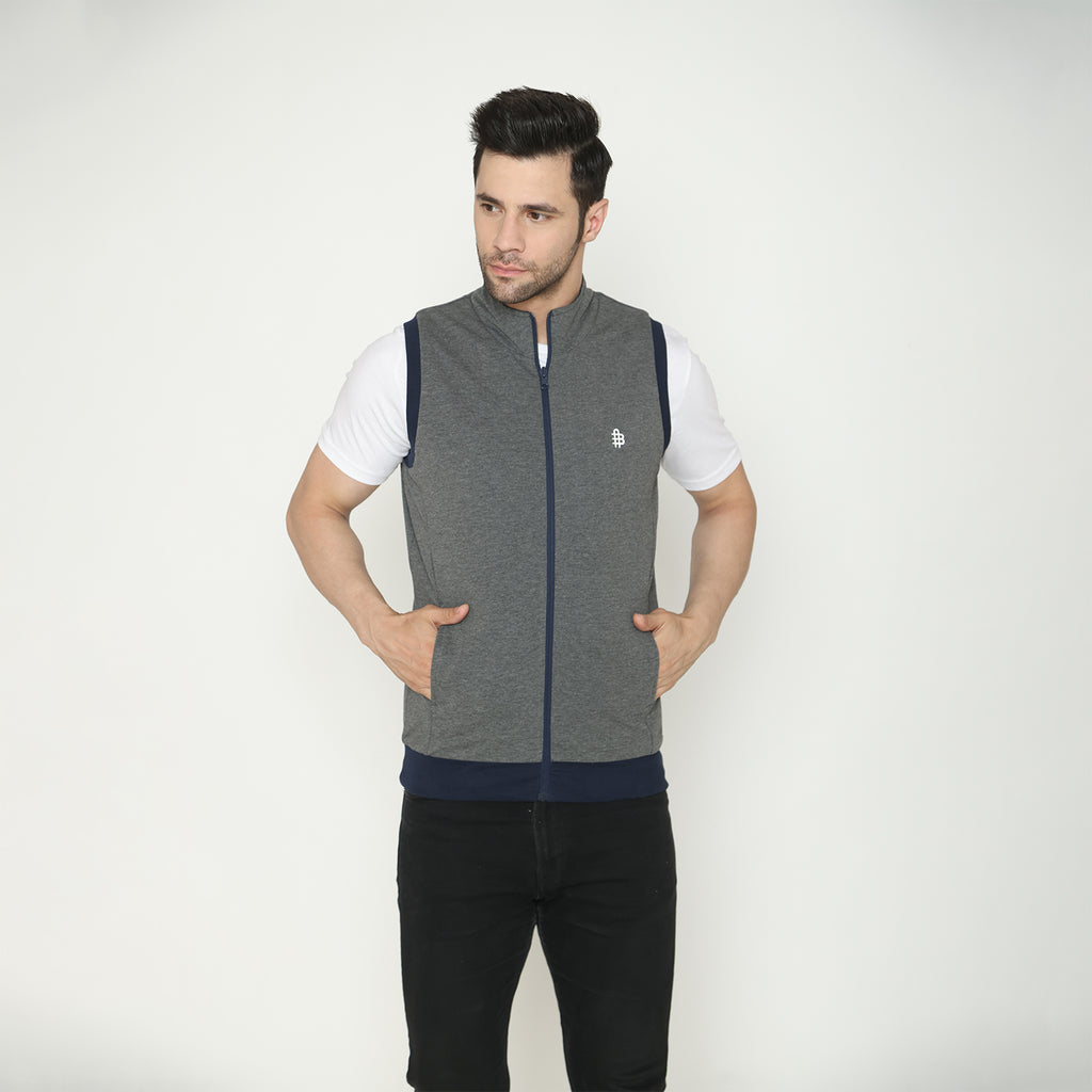 Men's Plain Sleeveless Reversible Jacket - Navy