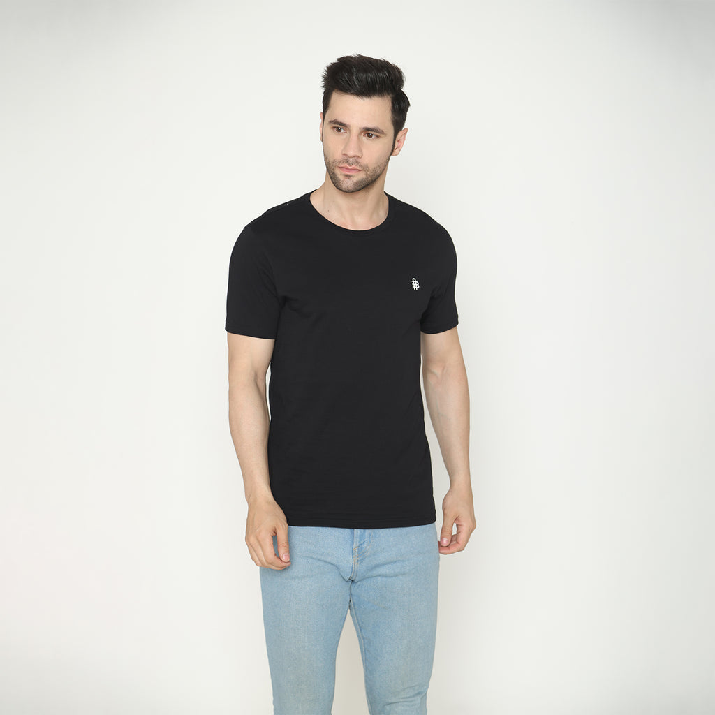 Men's Round Neck Solid Tee - Black