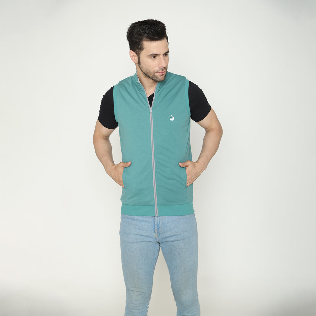 Men's Plain Sleeveless Reversible Jacket - Deep Jungle
