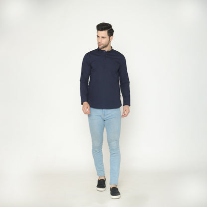 Men's Solid Short Kurta - Navy