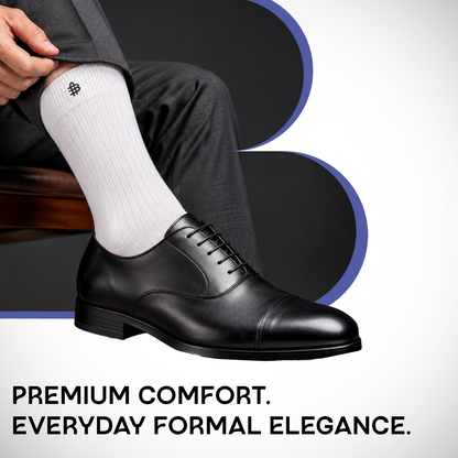 Men Cotton White Rib Full Length Socks- Pack of 3