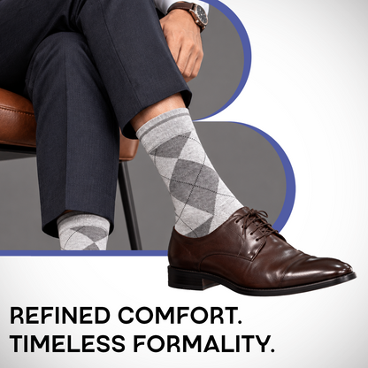 Men's Classic Argyle Formal Multicoloured Crew Length Socks - pack of 3
