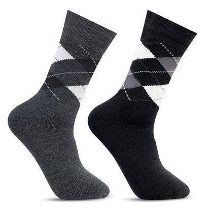 Men Classic Argyle Multicolored Woolen Socks- Pack of 2