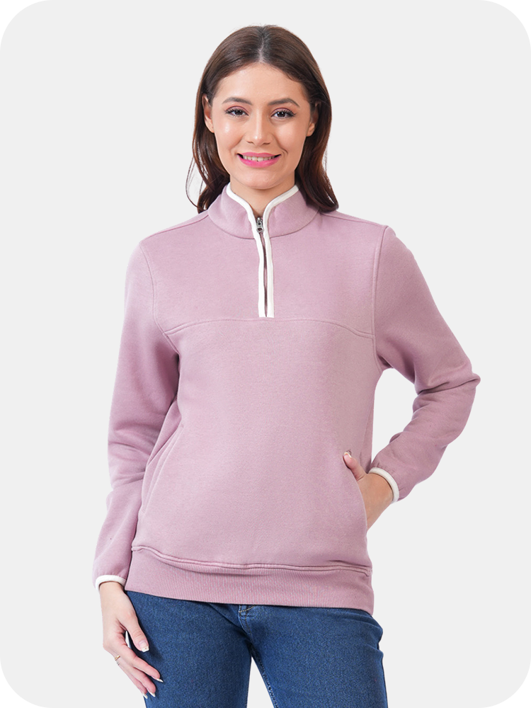 Women’s Half Zip Sweatshirt for Winter - (Mauve)