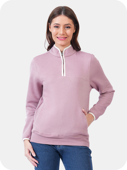 Women’s Half Zip Sweatshirt for Winter - (Mauve)