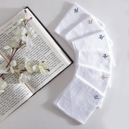 Men's White Cotton Handkerchief With Alphabet M Initial (Pack of 6)