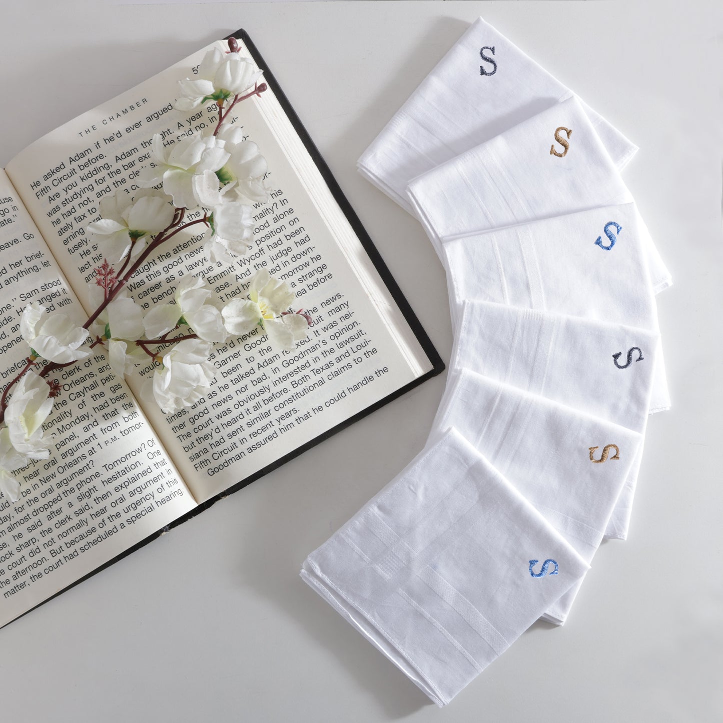 Men's White Cotton Handkerchief With Alphabet S Initial (Pack of 6)