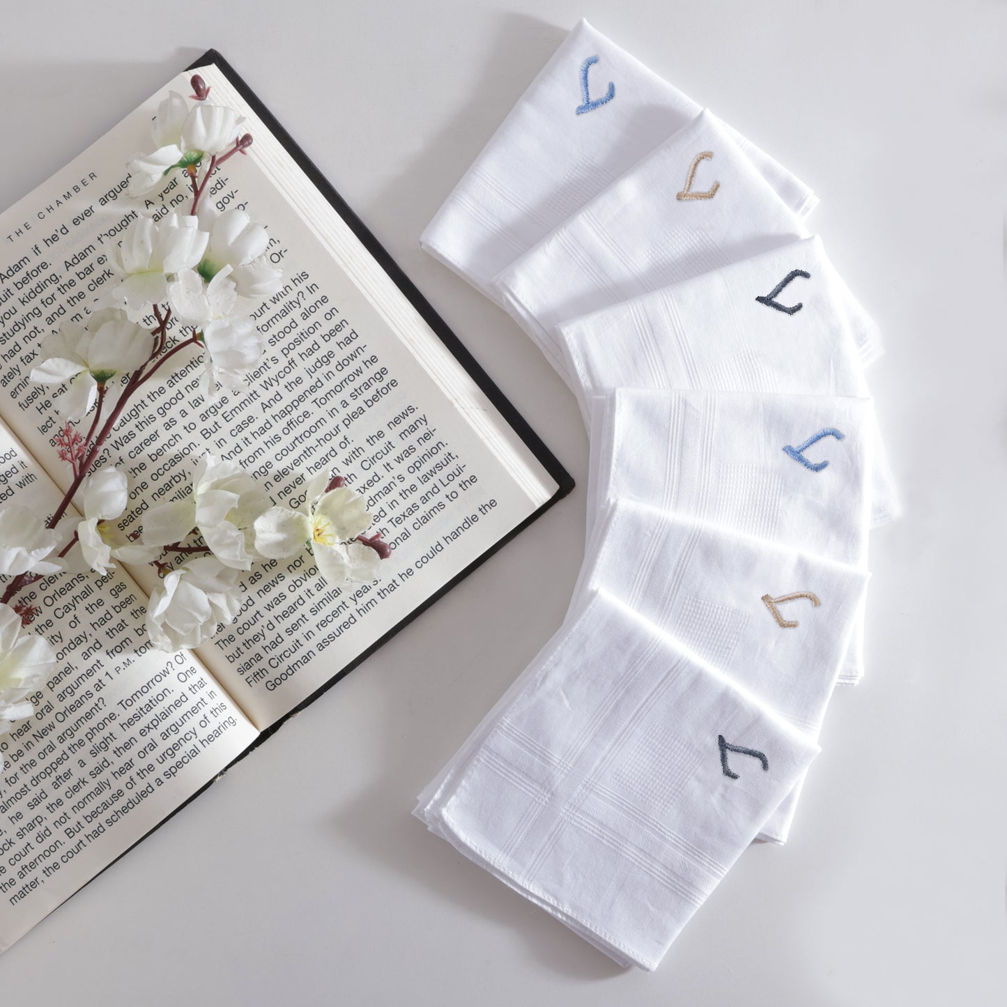 Men's White Cotton Handkerchief With Alphabet L Initial (Pack of 6)