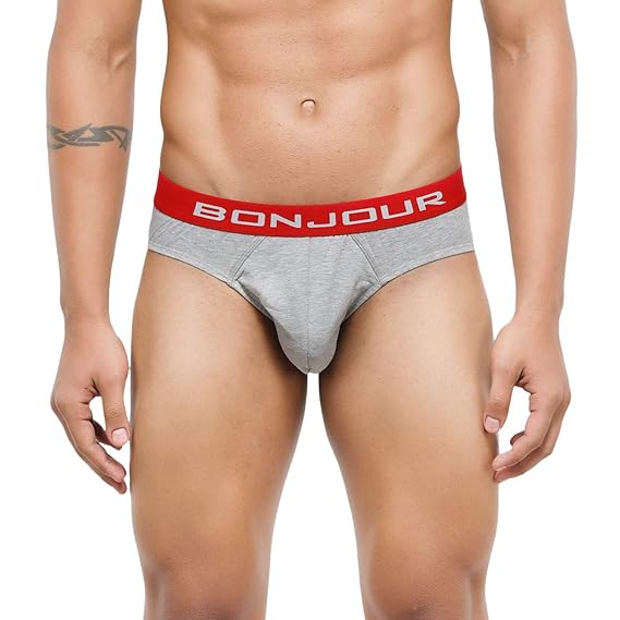 Men's Low-Rise Premia Cotton Briefs With Elasticated Band - Lt.Grey