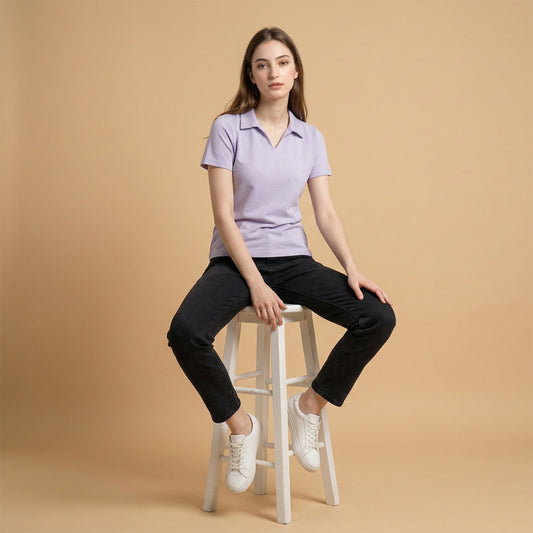 Women’s Solid Lavender Polo Half Sleeve T-Shirt