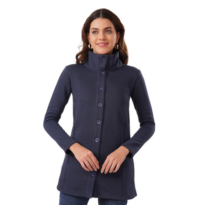 Women Winter High Neck Long Coat (Navy Blue)