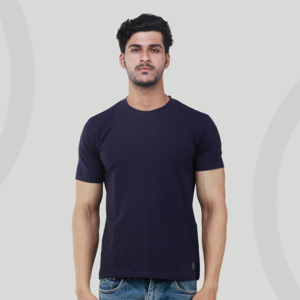 Navy Round Neck Half Sleeves T-Shirt for Men