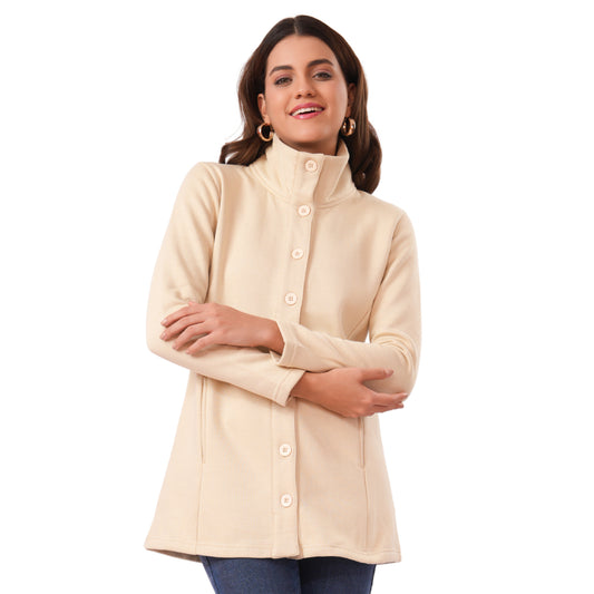 Women Winter High Neck Long Coat (Biscotti)