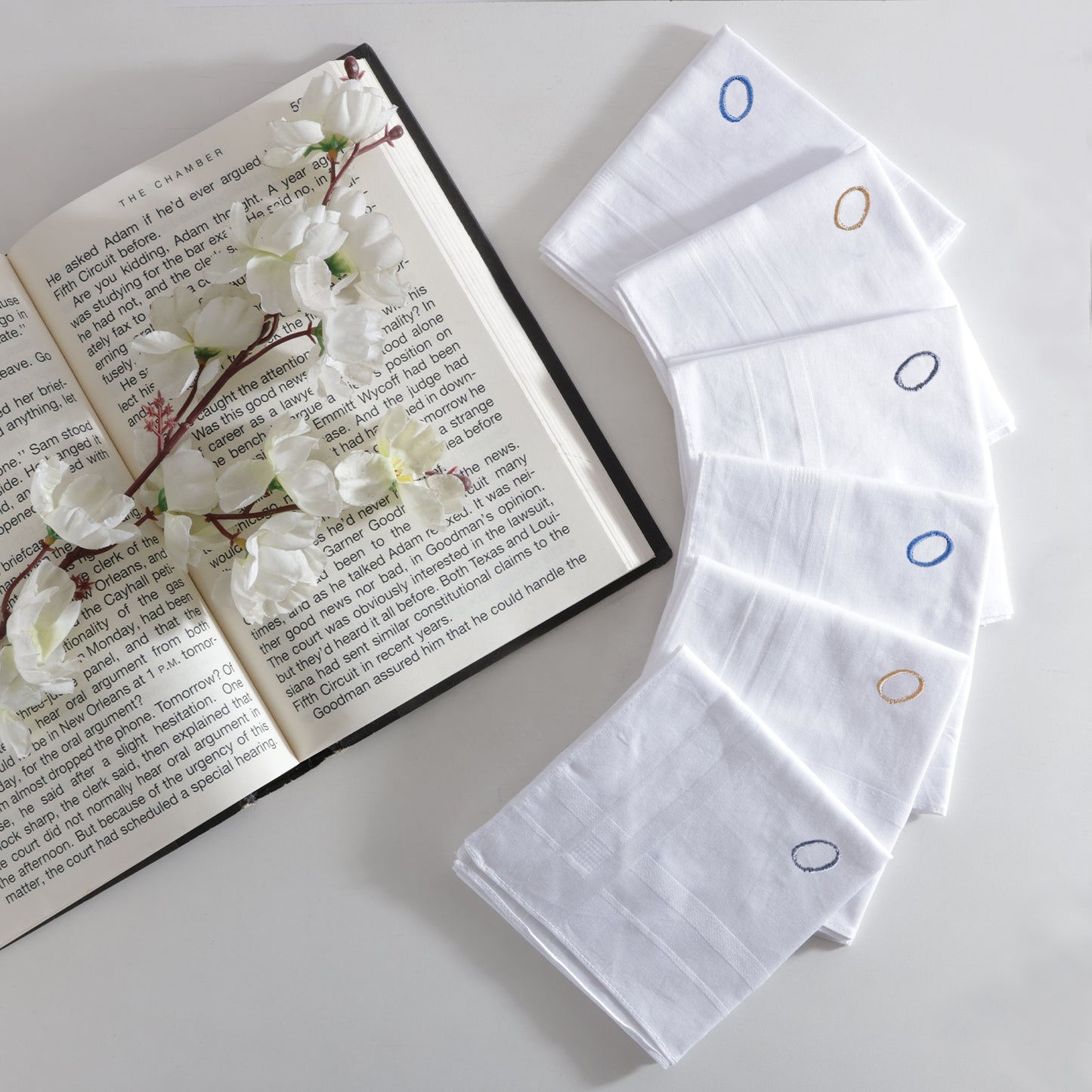 Men's White Cotton Handkerchief With Alphabet O Initial (Pack of 6)