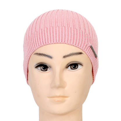 Unisex Woolen Winter Beanie Cap (Rose Pink)
