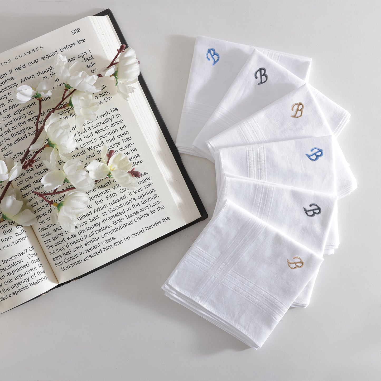 Men's White Cotton Handkerchief With Alphabet B Initial (Pack of 6)